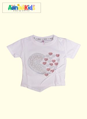 Heart Pearl Embellished Cotton Tee